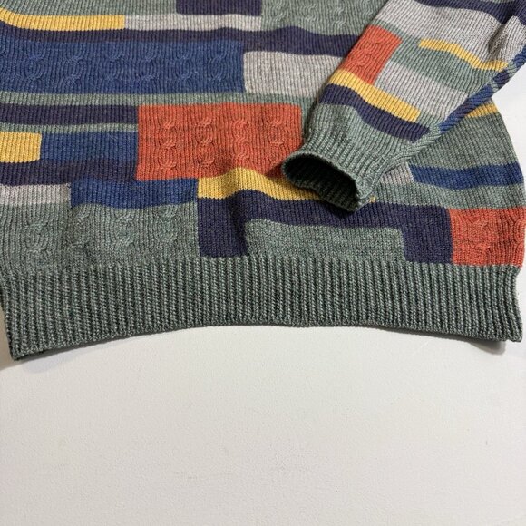 Vintage Boston Traders Men's Large Wool Hand Knit Sweater 90's All over Print - Picture 5 of 8